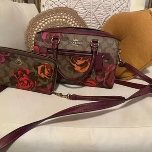 Coach Floral Crossbody Bag - Brown and Red